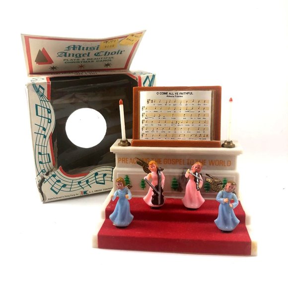 Vintage Musical Plastic Angel Choir Come All Ye Faithful in Original Box Broken - Picture 1 of 8